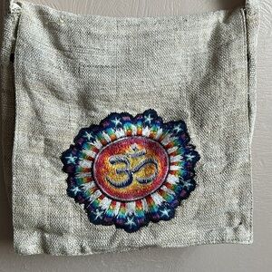 Burlap and Cotton Sun Embroidered Cream Women Shoulder Bag. Unisex.